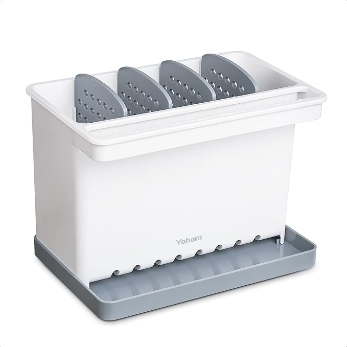 YOHOM Sink Brush Holder for Kitchen Sink Sponge Caddy Countertop Organizer Plastic Dish Scrubber Holder with Dividers-NeatNest