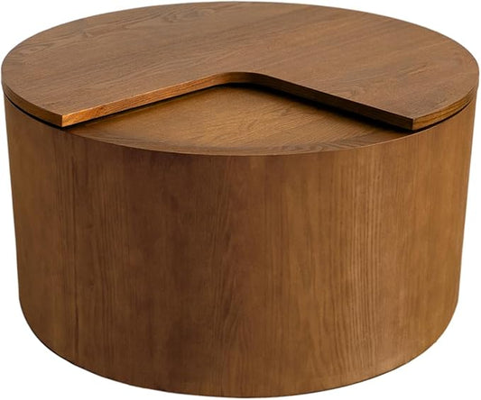 Mid - Century Modern Round Drum Coffee Table with 360° Rotating Desktop & Storage, 27.16" Walnut Small Center Table for Living Room & Home Small Spaces (Brown 27.16)