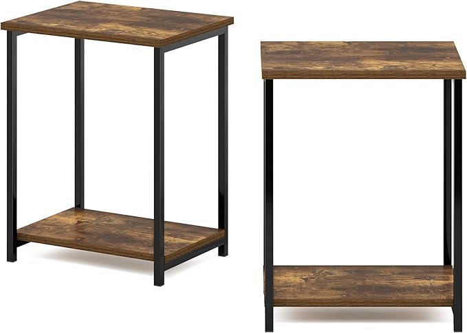 Furinno Simplistic Metal Frame End Table, 2-Pack, Amber Pine-NeatNest