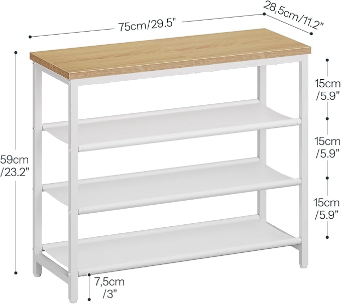 HOOBRO Shoe Rack with 3 PU Shelves, 4-Tier Shoe Storage Organizer for Closet and Entryway, Holds 9-12 Pairs of Shoes, Sturdy Metal Frame, Small Spaces, White and Natural WN94XJ01-NeatNest