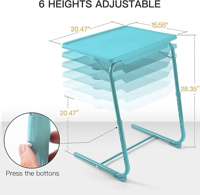 Adjustable TV Tray Table - TV Dinner Tray on Bed & Sofa, Comfortable Folding Table with 6 Height & 3 Tilt Angle Adjustments (Azure)-NeatNest