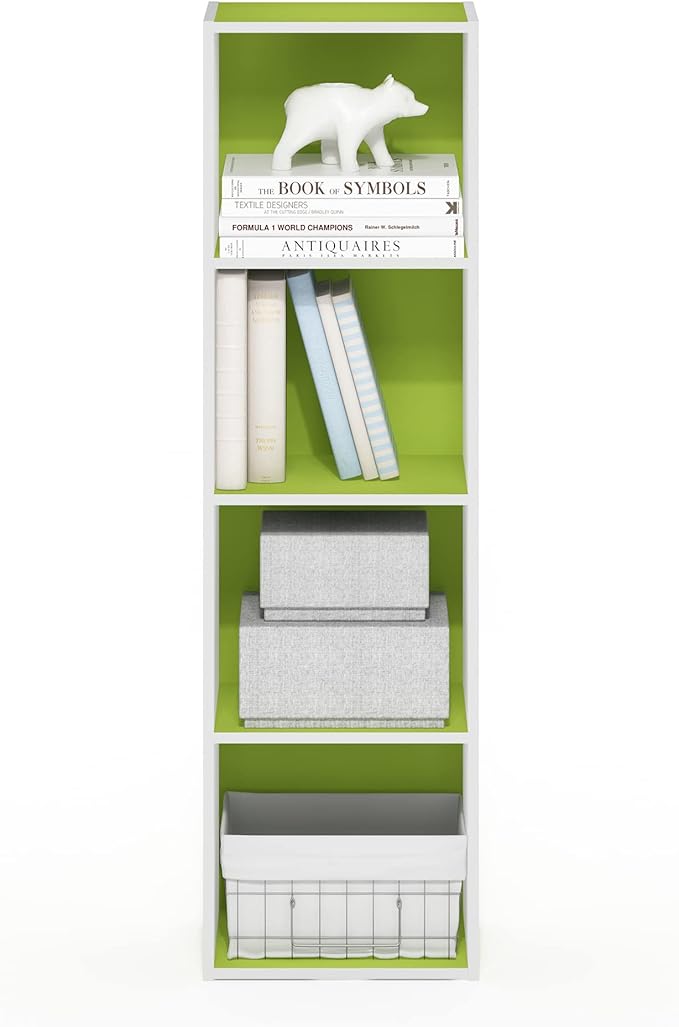 Furinno Luder Bookcase / Book / Storage, 4-Tier Cube, Green/White-NeatNest