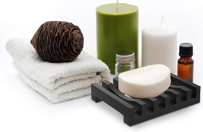 2Pcs Soap Dish Holder, Non-Slip Bathroom Accessories Silicone Soap Case Saver, Sink Deck Bathtub Shower Dish Soap Drainer, Silicone Holder for Soap, Sponges, Scrubber (Black)-NeatNest