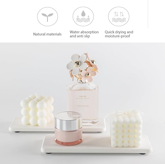2 Pcs Water Absorbing Stone Trays, Kitchen/Bathroom Sink Soap Dish, Diatomite Tray Used for Hand Soap & Cosmetic Bottles in The Modern Home, 3.15" W x 8.7" L, White-NeatNest