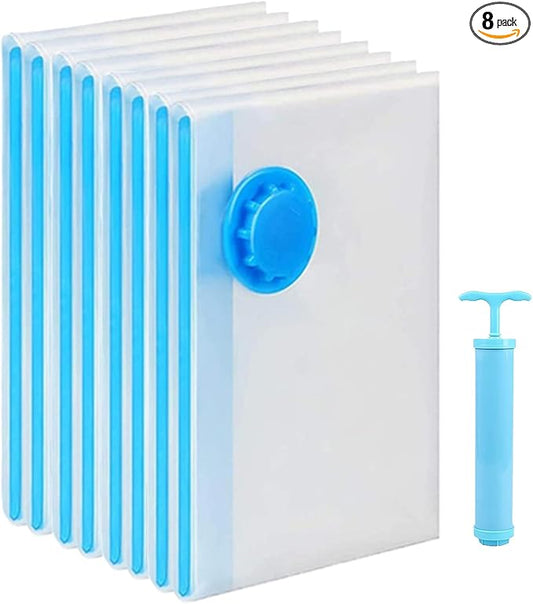 8 Pack Vacuum Storage Bags, Space Saver Bags (8Jumbo/1Hand pump） Compressed storage bags for clothing, comfort items, and blankets-NeatNest