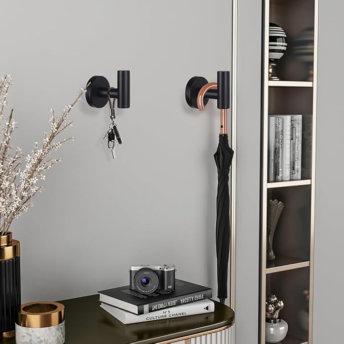 2 Pack Bathroom Towel Hooks Wall Mount Hooks Matte Black Towel Racks Coat Hooks, Heavy Duty Robe Hook Holder for Kitchen Garage Home Hotel Office Cabinet