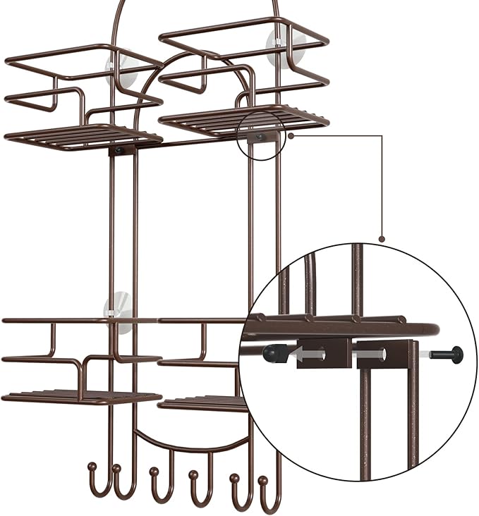 SRIWATANA Shower Caddy Organizer Hanging Over Head, Bathroom Shower Rack Hanger with Hooks for Razors - Bronze