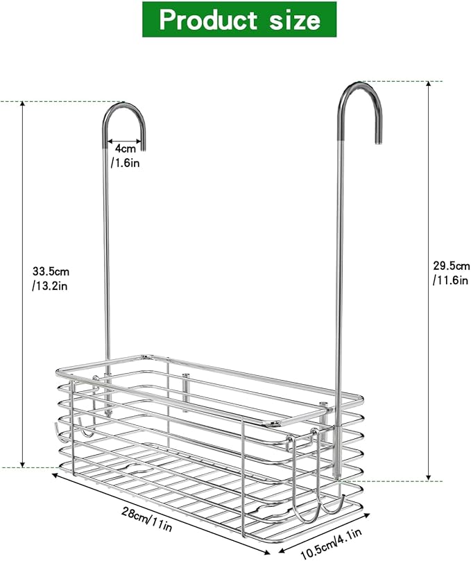 Over Door Shower Caddy, Stainless Steel Bathroom Organizer with Rotating Hooks, Hanging Storage Basket for Shampoo