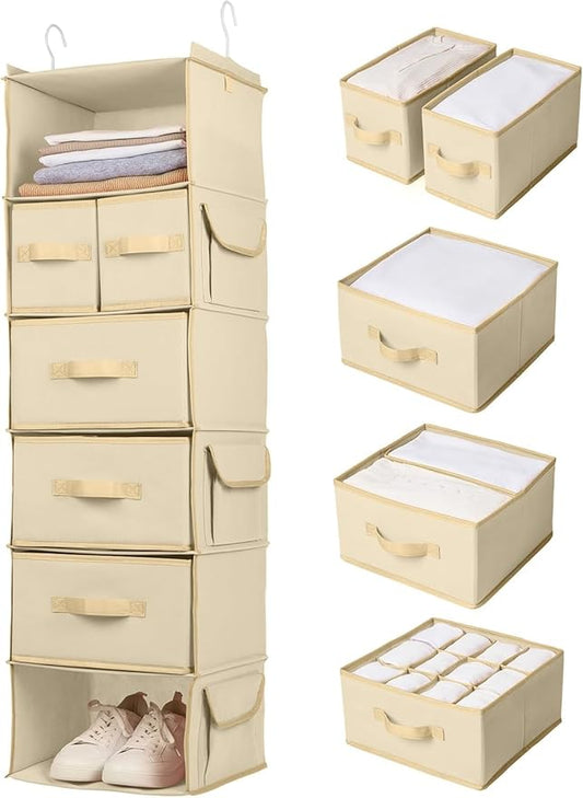 SMIRLY 6 Shelf Hanging Closet Organizer Hanging Shelves, Closet Hanging Organizer with 2 Sturdy Hooks for Wardrobe, Nursery, Storage (Beige, Inseparate)-NeatNest
