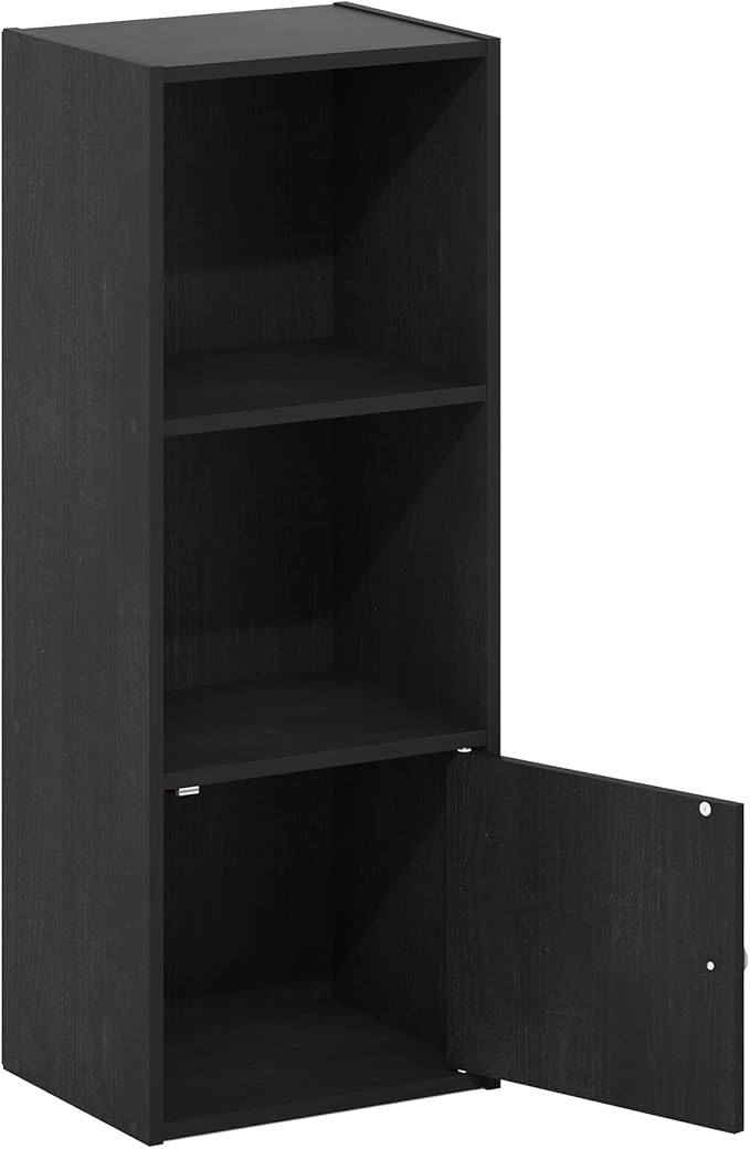 Furinno Luder Shelf Bookcase with 1 Door Storage Cabinet, Blackwood-NeatNest