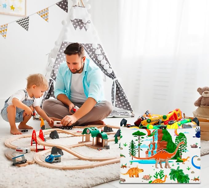 CLOCOR Rectangular Storage Basket Empty,Gift Basket, Waterproof Storage Bin with Handles, Room Decor(Ancient Dinosaurs)-NeatNest