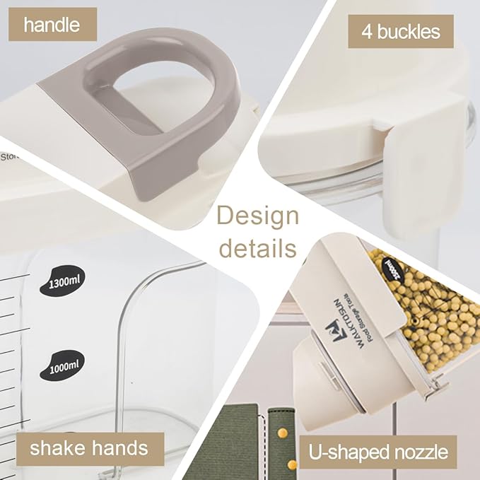 Cereal Containers Storage with Pouring Spout Airtight Kitchen and Pantry Organization Canisters for Dry Food Nuts Flour and Sugar Bin BPA Free Pet Dog Cat Food Dispenser 2500ml (Gray-2pcs)-NeatNest