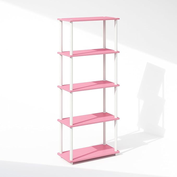 Furinno Turn-N-Tube 5-Tier Multipurpose Compact Bookcase, Pink/White-NeatNest