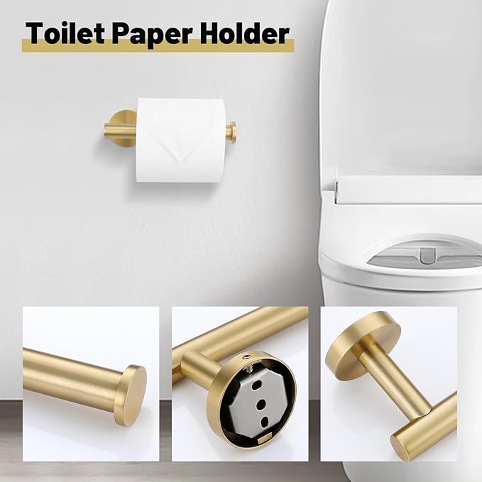 Brushed Gold Towel Bar Set 10 Pieces Bathroom Hardware Accessories Set Towel Rack Set for Bathroom SUS304 Stainless Steel Toilet Paper Holder Wall Mounted, 23.6 Inch-NeatNest