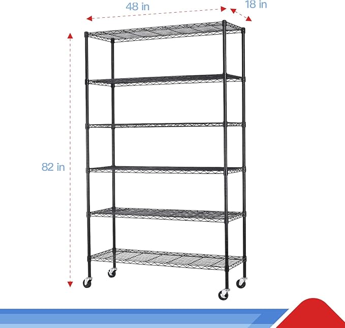 6 Tier Adjustable Metal Shelf Wire Shelving Unit Storage with Wheels 2100LBS Capacity 18" D x 48" W x 82" H for Restaurant Garage Pantry Kitchen Garage Rack,Black-NeatNest