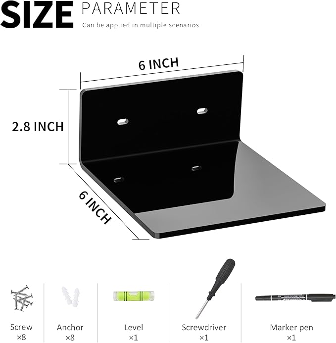 6 Inches Small Black Wall Shelves, Moisture-Proof, Space Saver, Wall Mounted Display Shelf Rack for Bedroom, Living Room, Kitchen, Dining Room, Bathroom, 4 Pack-NeatNest