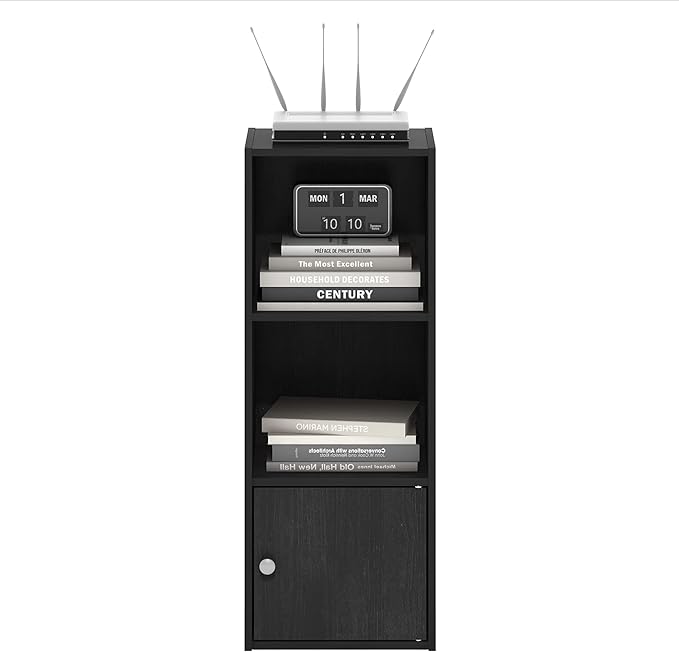 Furinno Luder Shelf Bookcase with 1 Door Storage Cabinet, Blackwood-NeatNest