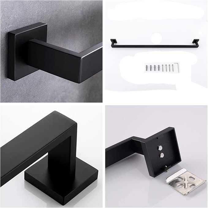 32 Inch Towel Bar for Bathroom 12/16/24/28/32/36 Inch Kitchen Towel Holder Brushed Nickel Towel Rod Wall Mounted SUS304 Rustproof Towel Rack Modern Square Design (1, Matte Black, 32 Inch)