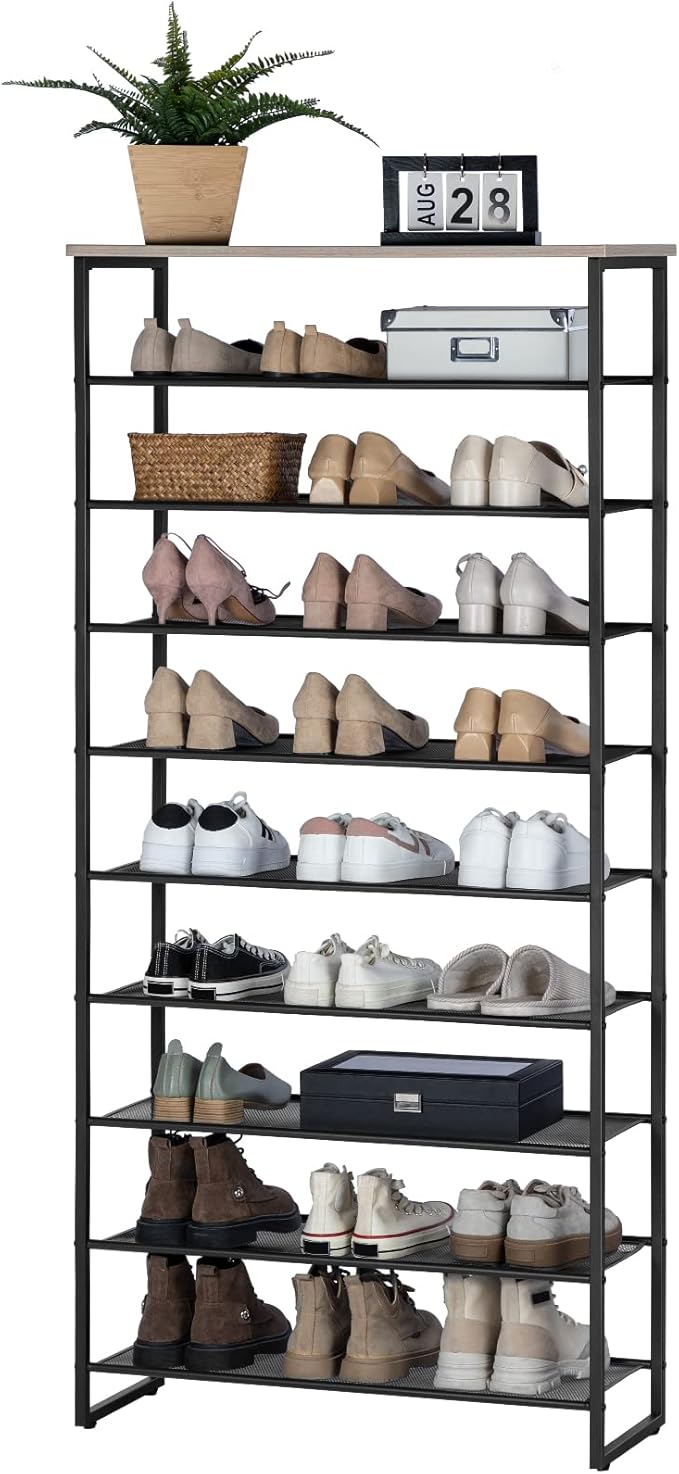 HOOBRO 10-Tier Shoe Rack, 29.5" L Shoe Storage Organizer, Large Capacity Shoe Shelf for Front Door Entrance, Entryway, Hallway, Holds 36-40 Pairs of Shoes, Closet, Greige and Black BG107XJ01-NeatNest