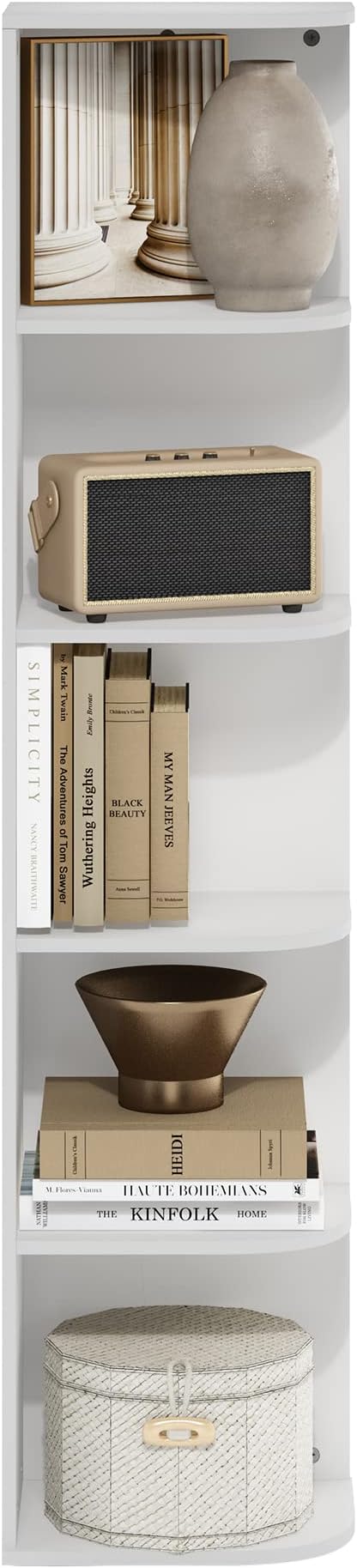 Furinno Pasir 5-Tier Corner Open Shelf Bookcase, White-NeatNest