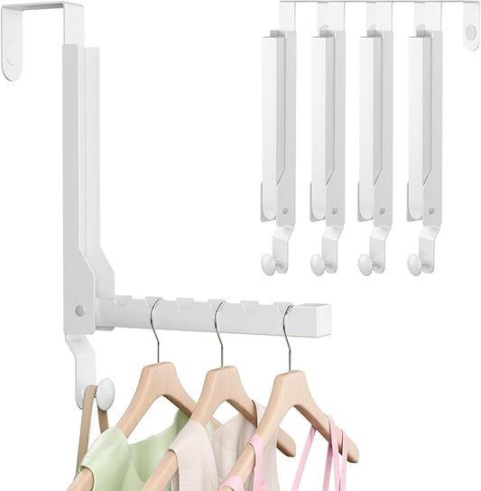 4 Pack Over The Door Hanger Foldable Over The Door Hooks，Rust-Resistant Overdoor Hanger Hook for Laundry (Clothes Drying Rack)&Bathroom (Towel Rack) Small Portable,White
