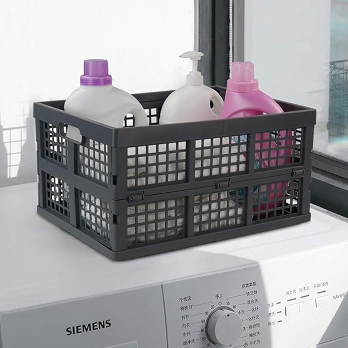 Ggbin 34 Liter Folding Plastic Containers, Grey Plastic Crate, 2 Packs