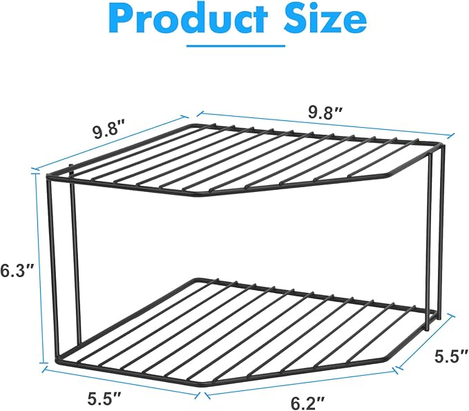 AKAZA 2-Tier Corner Stackable Organizer - Cabinet & Counter Shelf Rack, Storage Rack Organizer for Kitchen (Black)-NeatNest