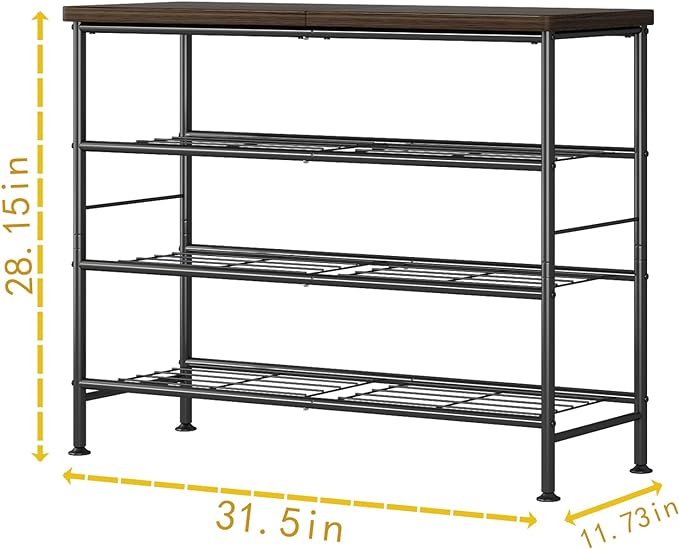 Shoe Rack Organizer 4 Tier for Closet Entryway Free Standing Metal Storage Shoe Shelf with MDF Top Board，Black-NeatNest