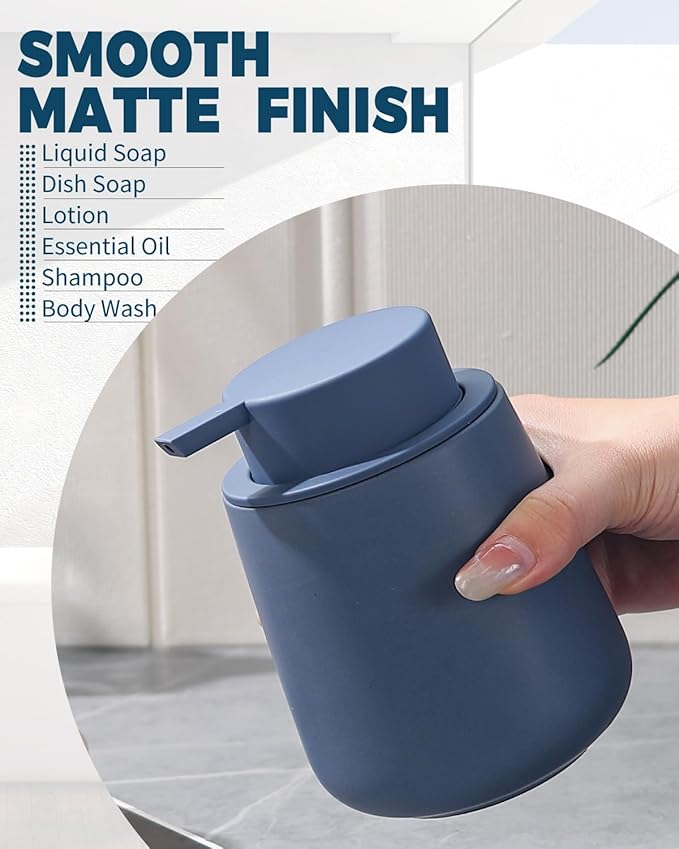 Bosilunlife Soap Dispenser Bathroom - Blue Ceramic Soap Dispenser Lotion Hand Pump Dish Soap Bottle for Kitchen 12oz Refillable Liquid Hand Wash Dispenser for Bathroom-NeatNest