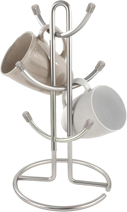 FitWell Mugs Holder, Mug Tree, Coffee Mug Holder, Coffee Mug Tree, Mug Organizer for Cabinet, Mug Holder Stand, Coffee & Tea Cup Storage Rack (Satin Nickel, 6 Mugs (15"H))-NeatNest