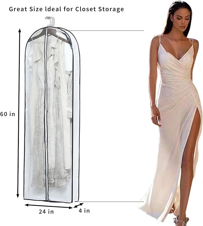 Clear Garment Storage with 4" Gusseted Hanging Covers - Durable, Transparent Protectors for Long Coats, Gowns, Dresses - 24"x 60"x 4" / 6 Pack-NeatNest