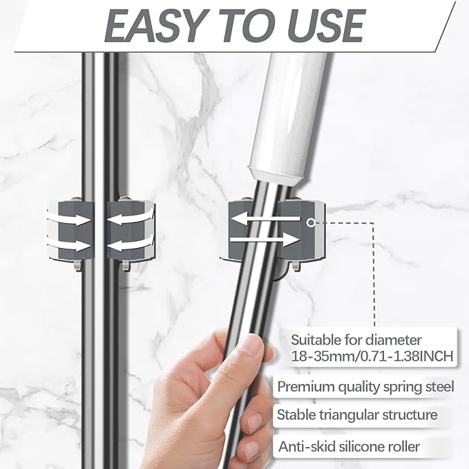 3-H Broom Hanger,Mop Holder Wall Mount 20 Pack, Broom Holder Wall Mount for Hanging and Organizing Shovel,Rake,Brush,Yard Tools in Kitchen,Laundry Room,Bathroom,House(grey)