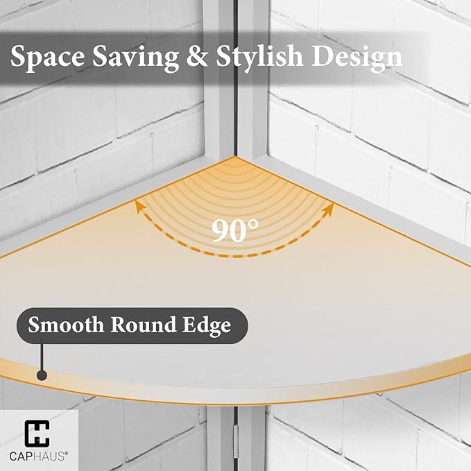 CAPHAUS Tall Corner Shelf Stand, 5-Tier Display Shelves, Ladder Corner Wood Storage Plant Bookshelf with Metal Frame, Versatile Shelving Unit Bookcase for Home Office Space, White-NeatNest