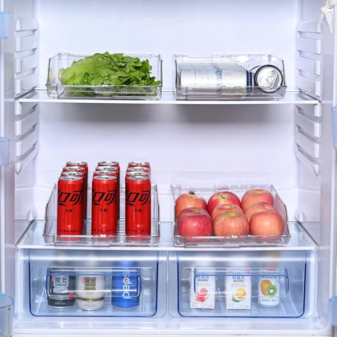 Adjustable Soda Can Dispenser for Refrigerator –Expandable Width PET Drink Organizer, Stackable Space-Saving Fridge Organizer for Cans & Bottles – 2 Pack