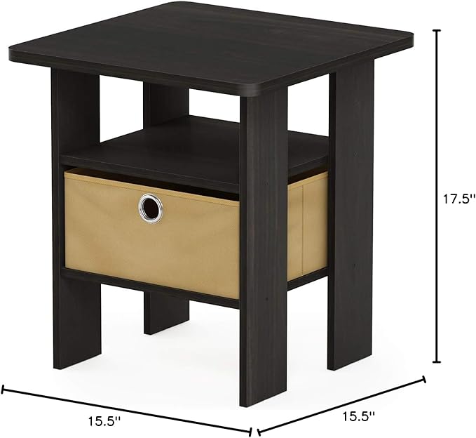 Furinno Andrey End Side Night Stand/Bedside Table with Bin Drawer, 1-Pack, Dark Espresso/Brown