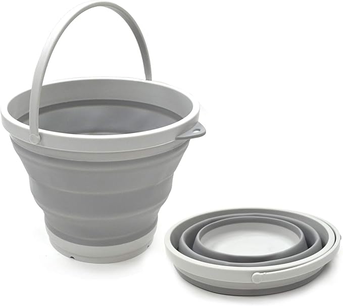 SAMMART 7L (1.8 Gallon) Set of 2 Collapsible Plastic Bucket - Foldable Round Tub - Portable Fishing Water Pail - Space Saving Outdoor Waterpot, Size 28cm Dia (2, Grey)-NeatNest
