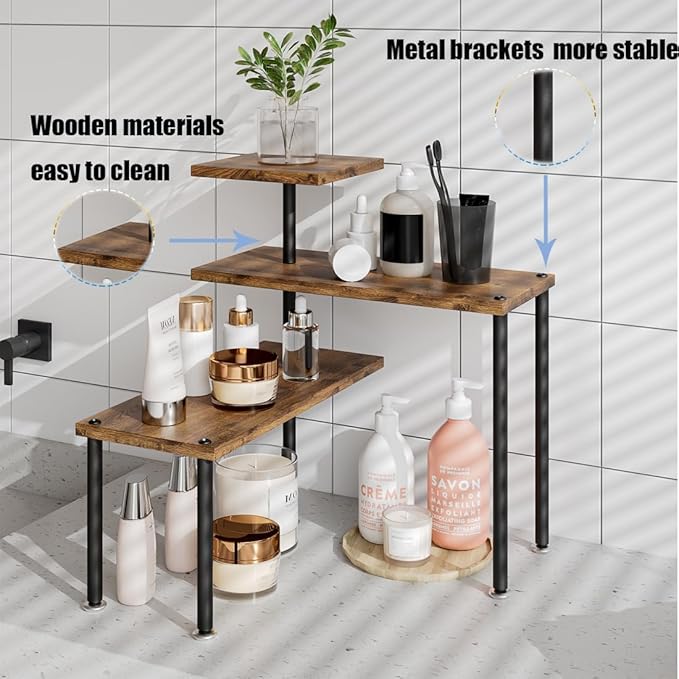 Countertop Organizer Organization 3 Tier Kitchen Corner Shelves Adjustable Spice Storage Rack for Bathroom Coffee Area Over Sink (Black)-NeatNest