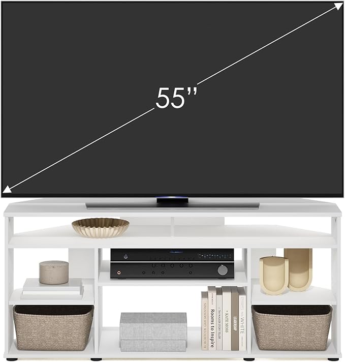 Furinno Besi No Tools Assembly Industrial Style TV Stand, Entertainment Center for 50 inch TV, White-NeatNest