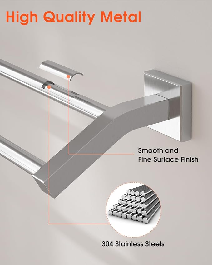 Alise Bath Double Towel Bars Towel Racks for Bathroom,Wall Mount Towel Holder Heavy Duty SUS304 Stainless Steel Towel Hanger Towel Rail,Brushed Nickel,20 Inch