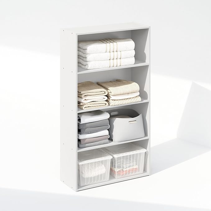 Furinno Reed 4-Tier Multipurpose Open Shelf Clothing & Closet Storage Organization, White-NeatNest
