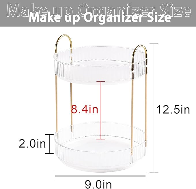 Rotating Makeup Organizer for Vanity, High-Capacity Skincare Clear Make Up Storage Perfume Organizers Cosmetic Dresser Organizer Countertop 360 Spinning (Clear, 2 Tier)-NeatNest