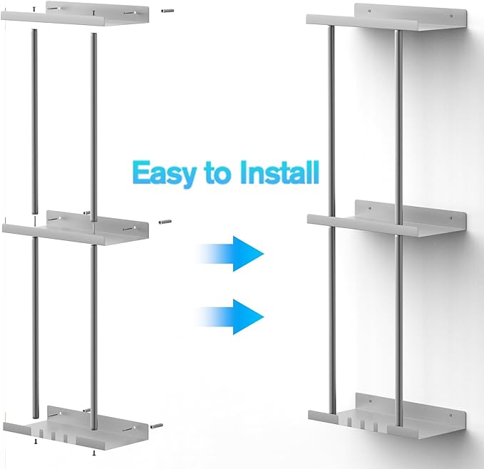 LiuoudTowel Rack for Bathroom, Wall Mounted Vertical Rolled Towel Storage Organizer Holder with Shelf, Holds Up 6 Large Bath Sheets, Silver Grey Large