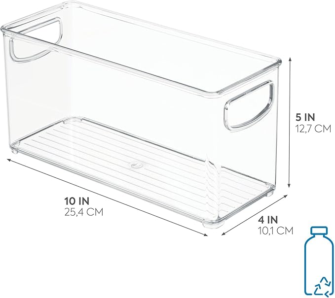iDesign Stackable Pantry Bin with Handles for Kitchen, Fridge, or Freezer, Clear, Made in USA