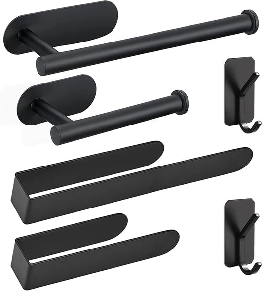HUFEEOH Adhesive Bathroom Accessories Set, 6 Piece Bathroom Hardware Set Towel Racks for Bathroom Wall Mounted Black Towel Bar Set