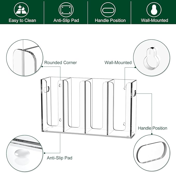Disposable Coffee Cup Dispenser with Handles, Countertop or Wall Mount Hot/Cold Drink Cup and Lid Holder - Bathroom/Kitchen/Office Acrylic Cup Lid Storage Organizer (4 Compartments, Clear)-NeatNest