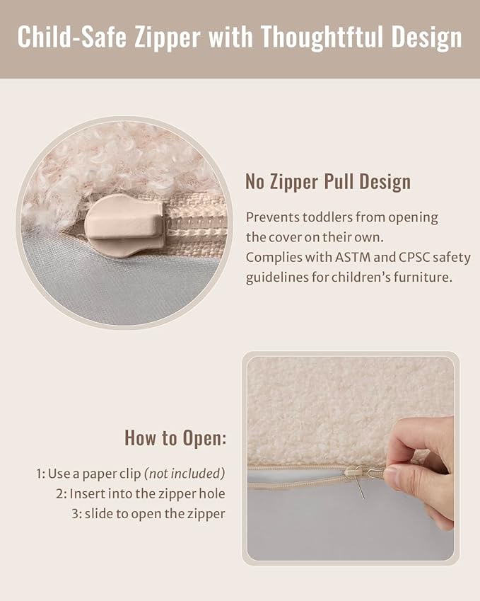 Blissful Diary Toddler Chair Comfy, Foam Kids Chair with Soft Teddy Plush, Toddler Reading Armchair with Cute Arclet Designs- Light Cream-NeatNest