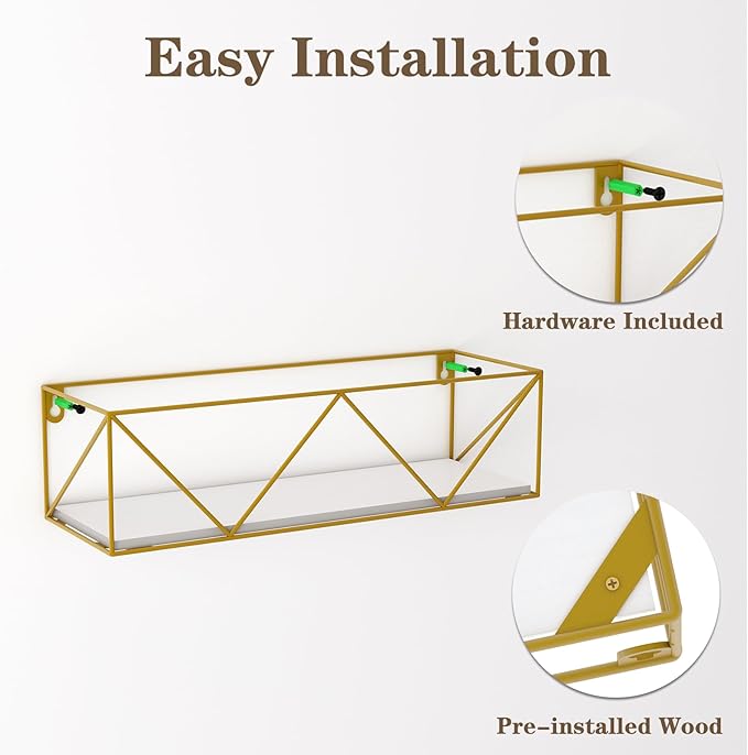 CRUGLA Gold Floating Shelves Wall Mounted Set of 5, Hanging Storage Floating Shelf for Bathroom, Kitchen, Bedroom, Living Room-NeatNest