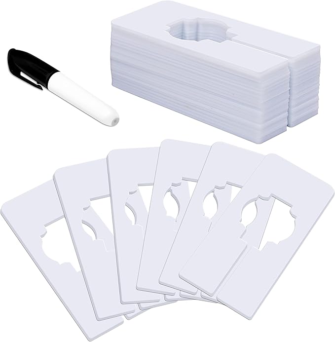 30 PCS Rectangular White Plastic Closet Dividers with a Bonus Marker, Writable and Reusable for Sorting Clothing Size, Color, Size 2” x 5.4’’(Inner Diameter 1.4”)-NeatNest
