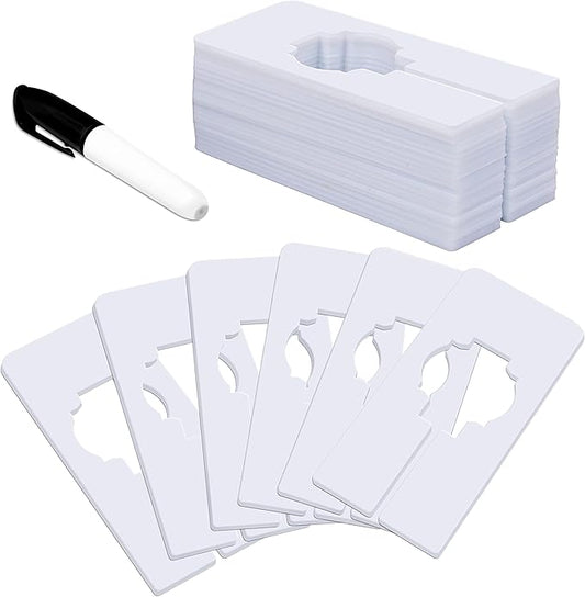30 PCS Rectangular White Plastic Closet Dividers with a Bonus Marker, Writable and Reusable for Sorting Clothing Size, Color, Size 2” x 5.4’’(Inner Diameter 1.4”)-NeatNest