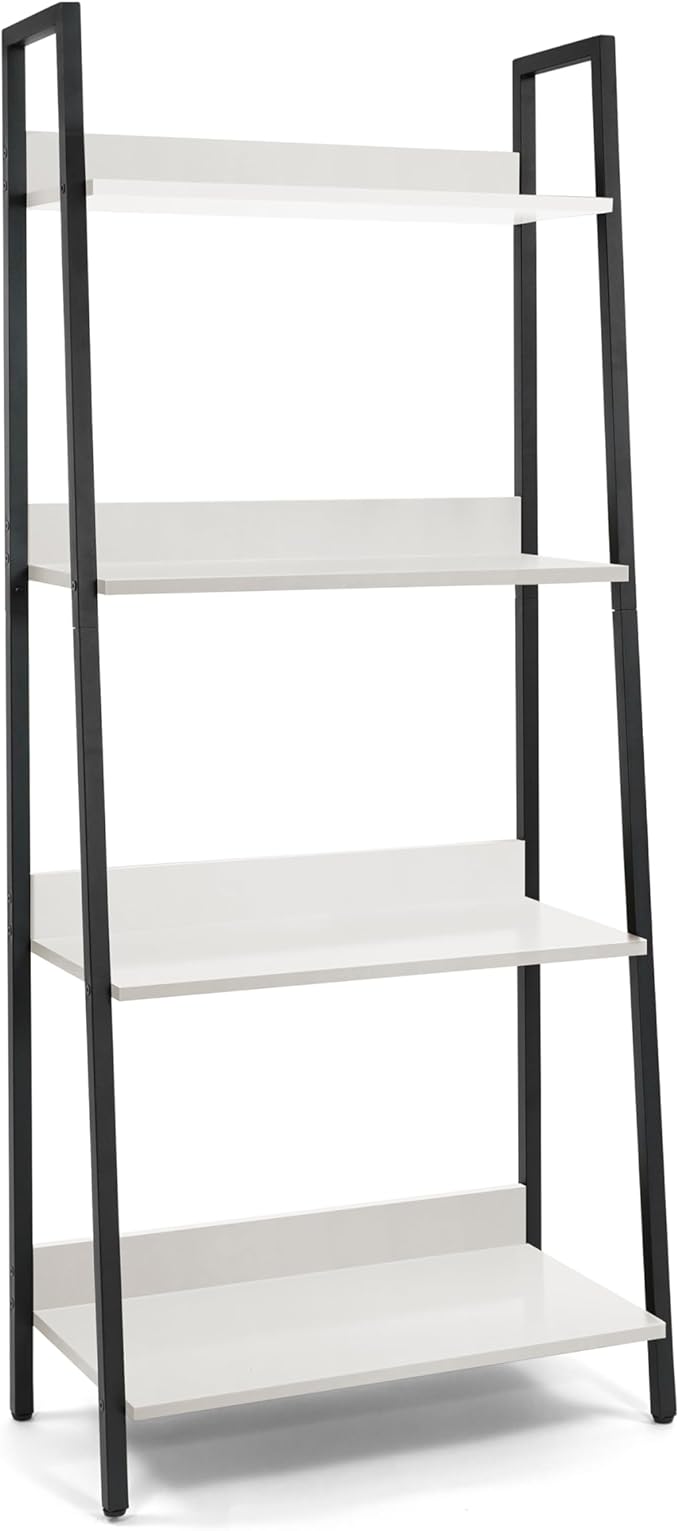 CAPHAUS 4 Tier Ladder Bookshelf, 24 Inch Width Free Standing Shelf, Bookcase Shelf Storage Rack Organizer, Industrial Book Shelves for Home Office, Living Room, Kitchen, White Wooden Shelves-NeatNest